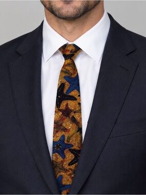 Vintage Men's Perry Ellis 100% Silk Starfish Pattern Tie